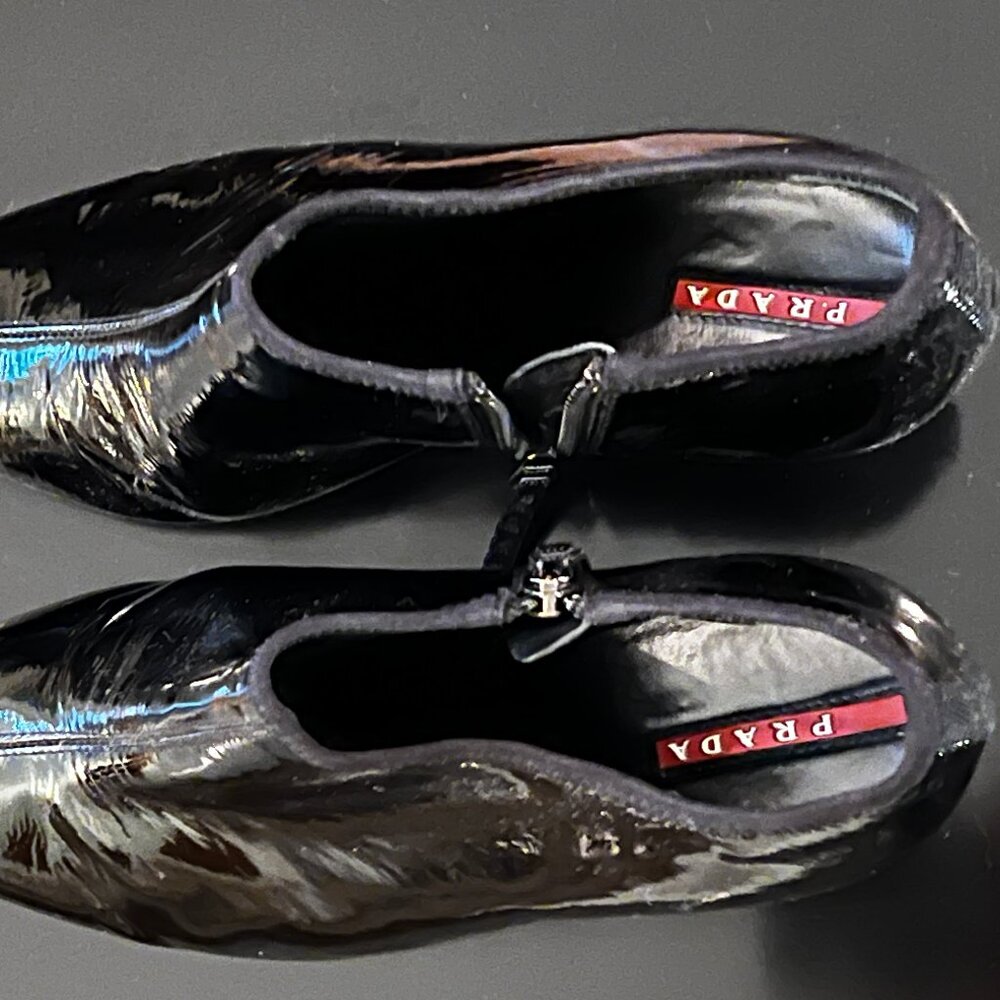 Prada, patent leather shoe bootie, heeled, Italian
